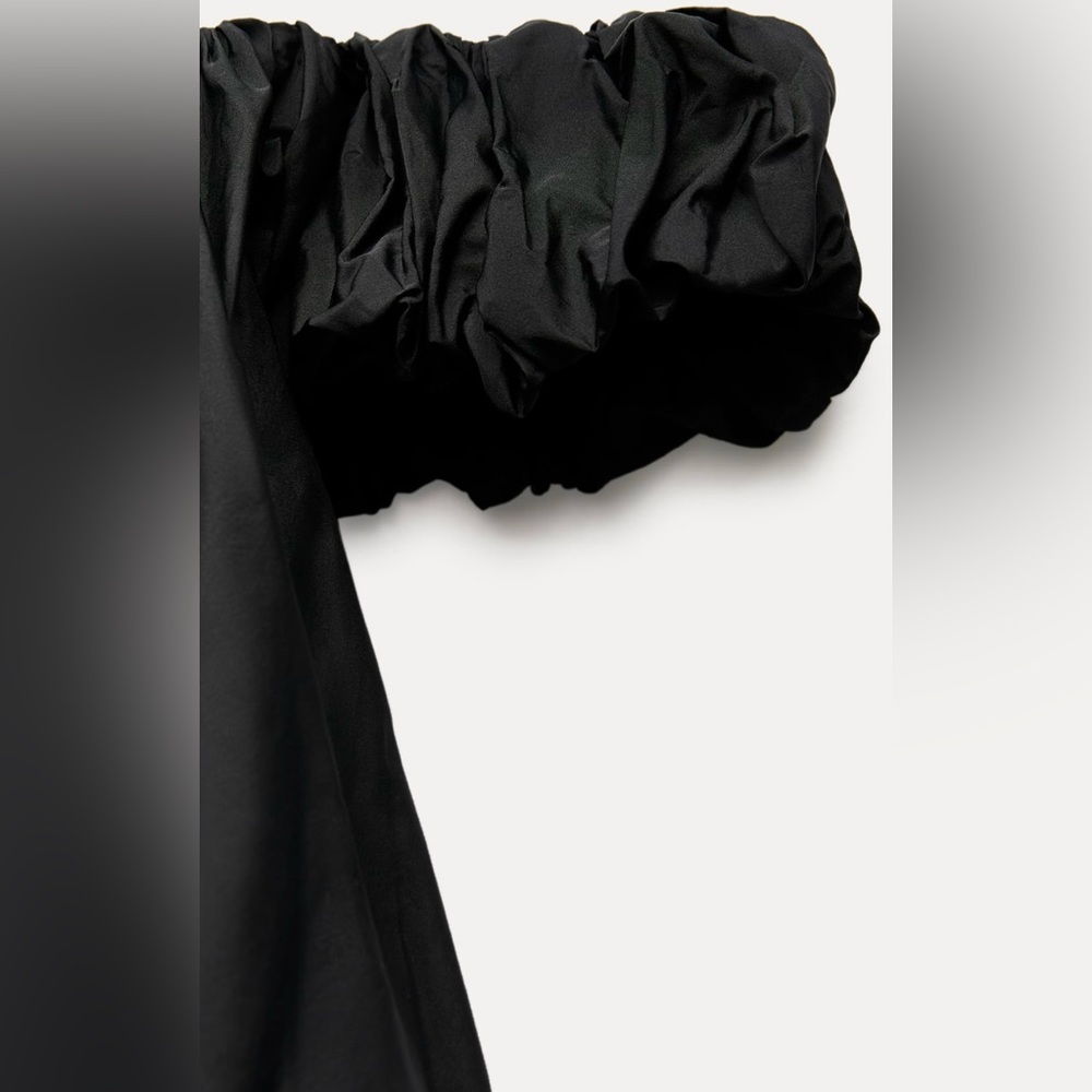 NWT ZARA Off Shoulder TAFFETA Black Mini Dress Balloon Dress Small With Lining - Picture 7 of 11